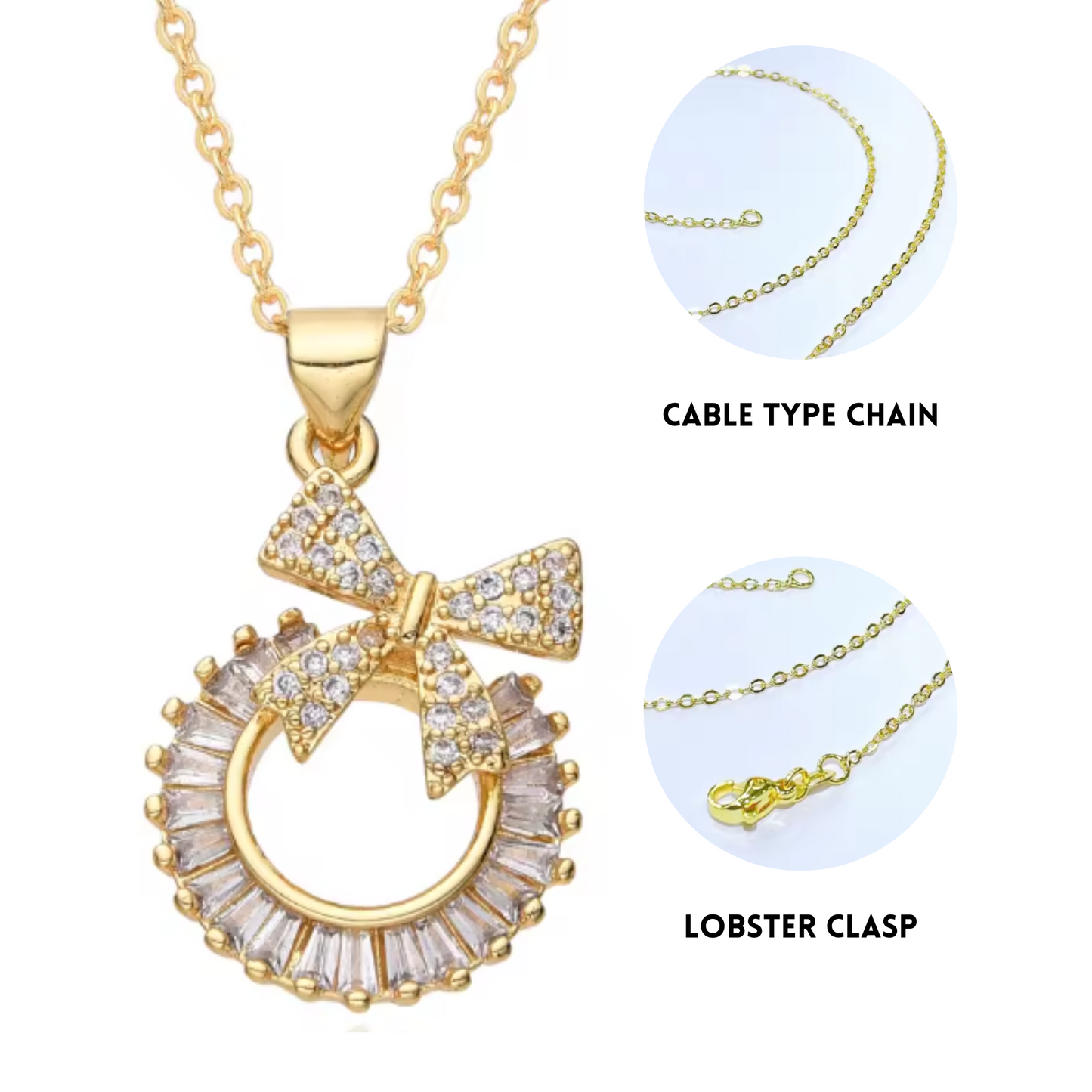 Vintage Bow Knot Pendant Necklace for Women – 18K Gold Plated – Elegant Daily Jewelry Gift