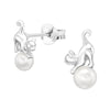 Sterling Silver Cat Ear Studs with Imitation Pearl
