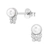 Butterfly Sterling Silver Ear Studs with Cubic Zirconia and Imitation Pearl