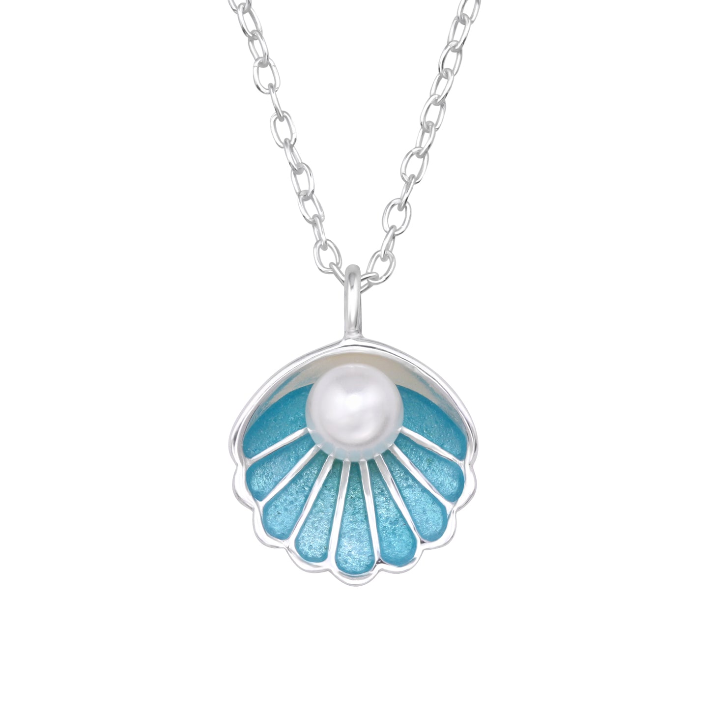 Shell Sterling Silver Necklace with Pearl and Epoxy