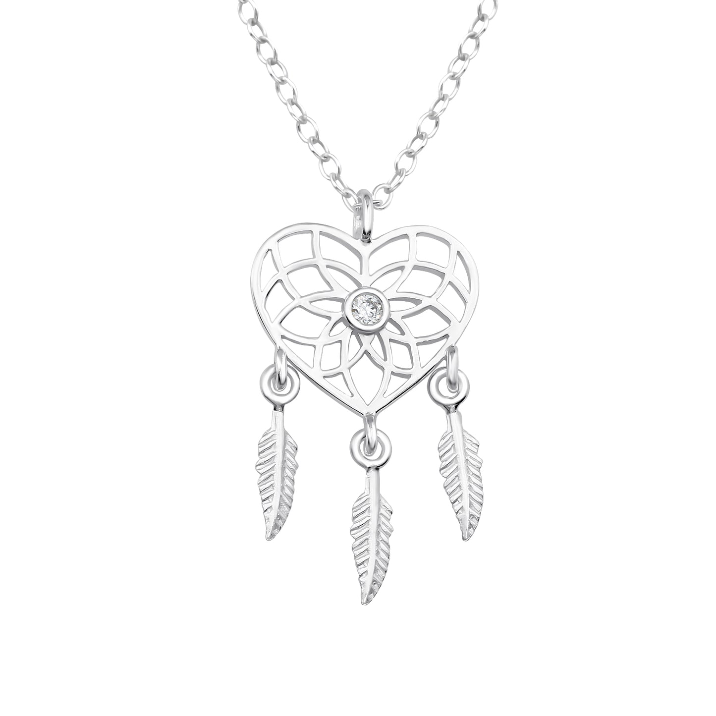 Dreamcatcher Sterling Silver Necklace with Cubic Zirconia