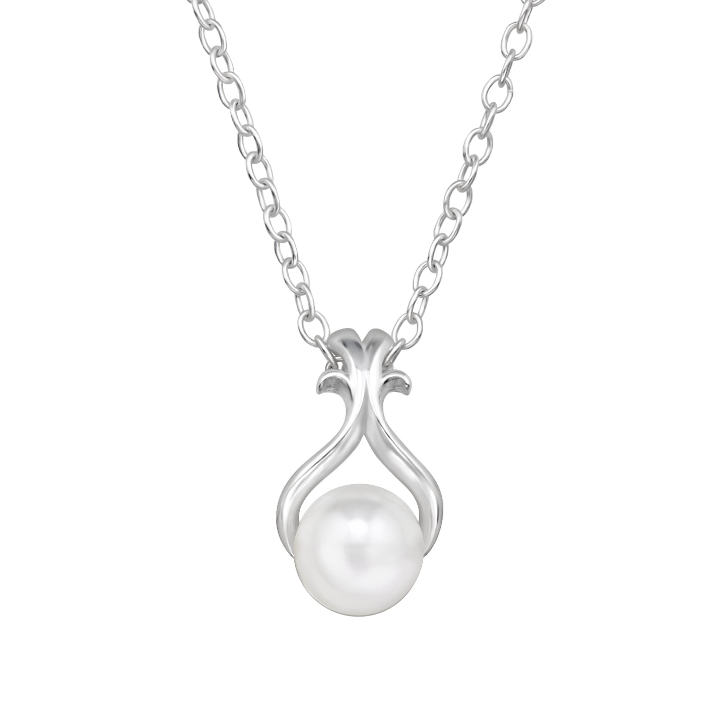 Sterling Silver Necklace Pear with Imitation Pearl