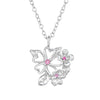 Flowers and Leaf Cluster Sterling Silver Necklace with Cubic Zirconia