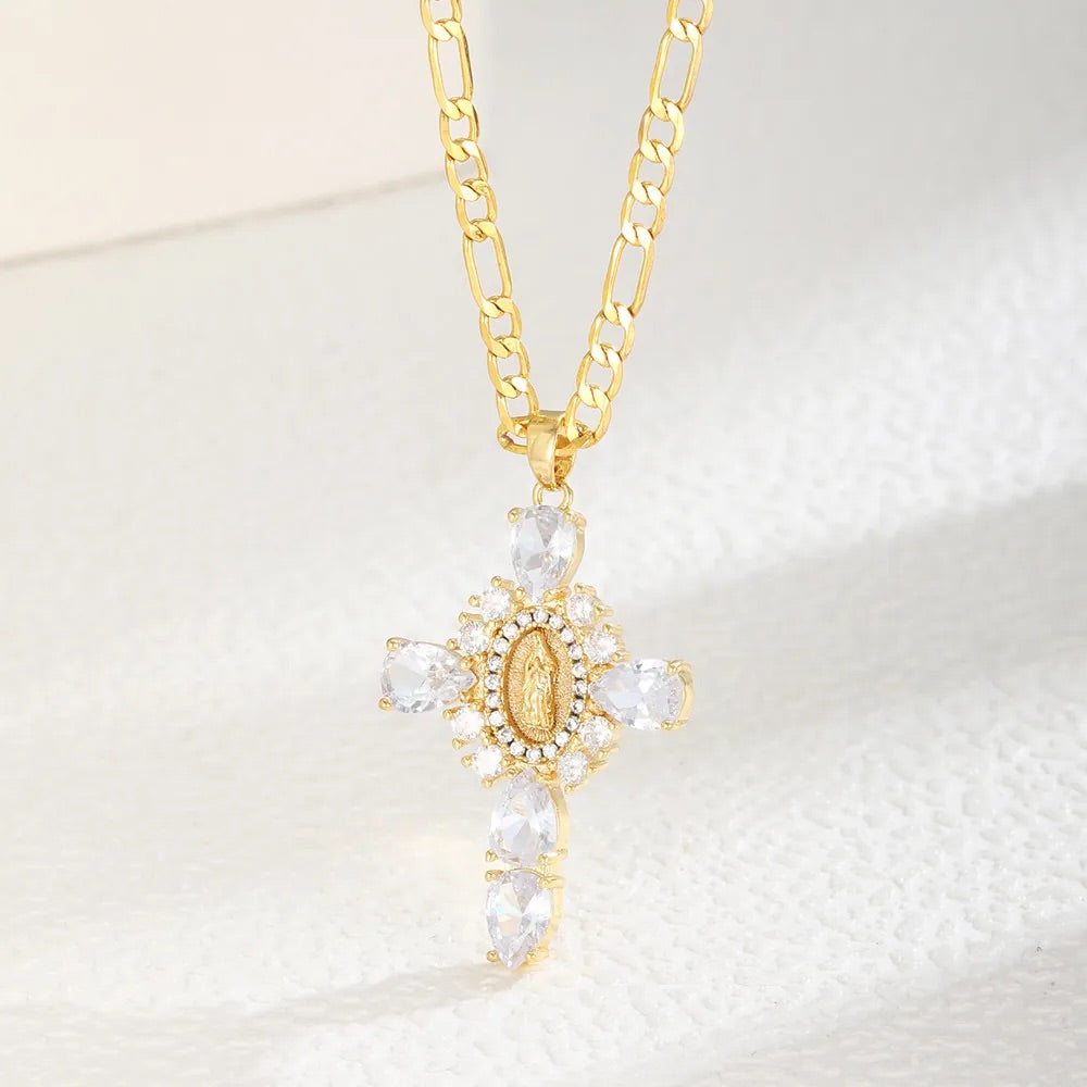 Vintage Crystal Cross Necklace