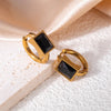Rectangle Black Gemstone Huggie Earrings