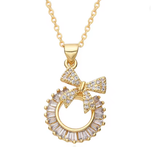 Vintage Bow Knot Pendant Necklace for Women – 18K Gold Plated – Elegant Daily Jewelry Gift