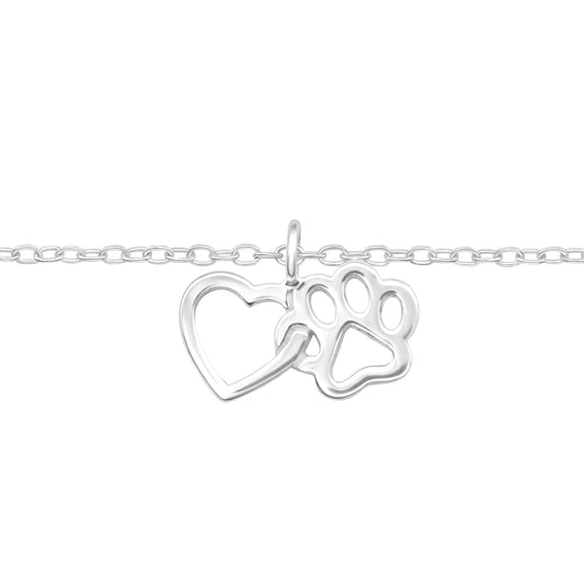 Silver Heart and Paw Bracelet