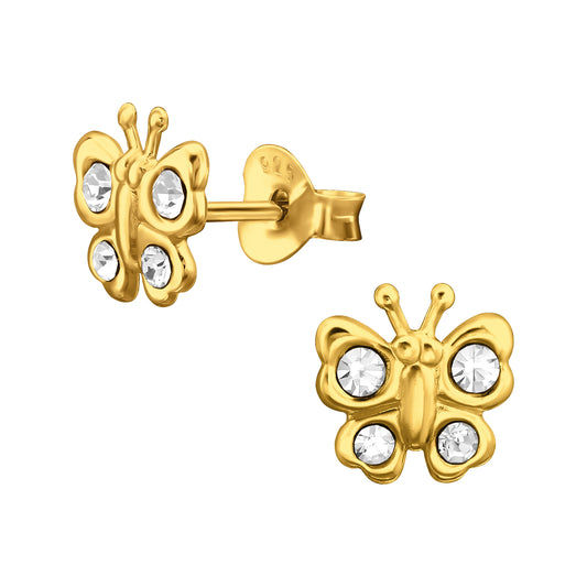 Butterfly Sterling Silver Ear Studs with Crystal