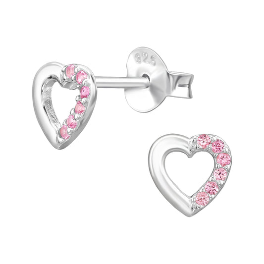 Open Heart Sterling Silver Ear Studs with Cubic Zirconia