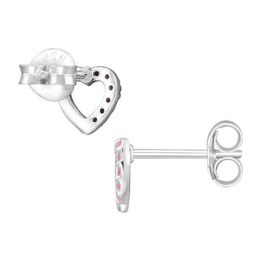 Open Heart Sterling Silver Ear Studs with Cubic Zirconia