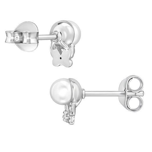 Butterfly Sterling Silver Ear Studs with Cubic Zirconia and Imitation Pearl