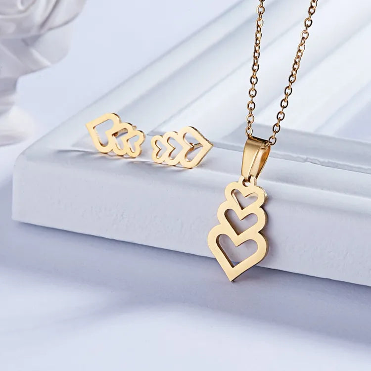 Ann-Viraa Multiple Hearts Pendant Necklace Earrings Set
