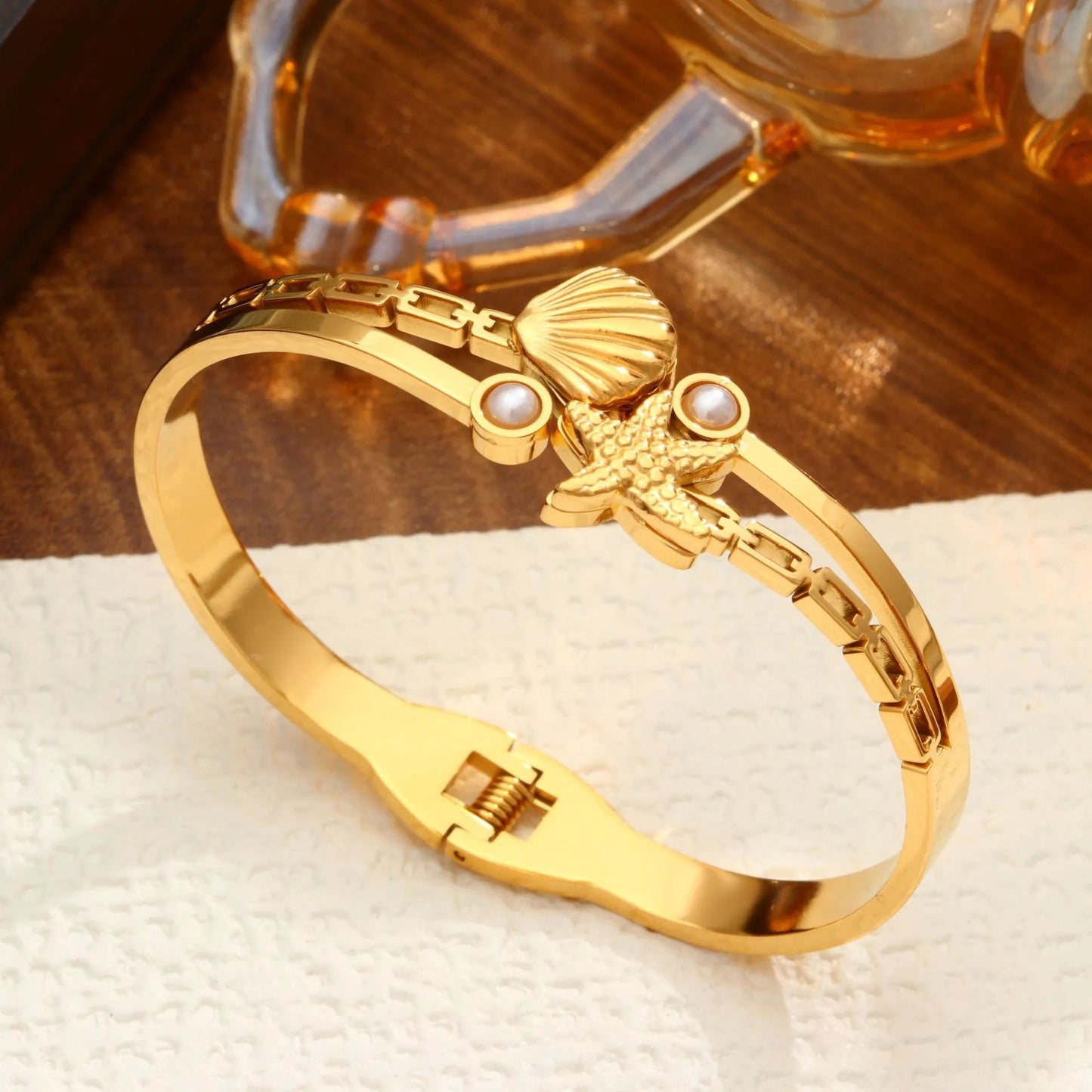 Seashell Starfish Bangle Bracelet