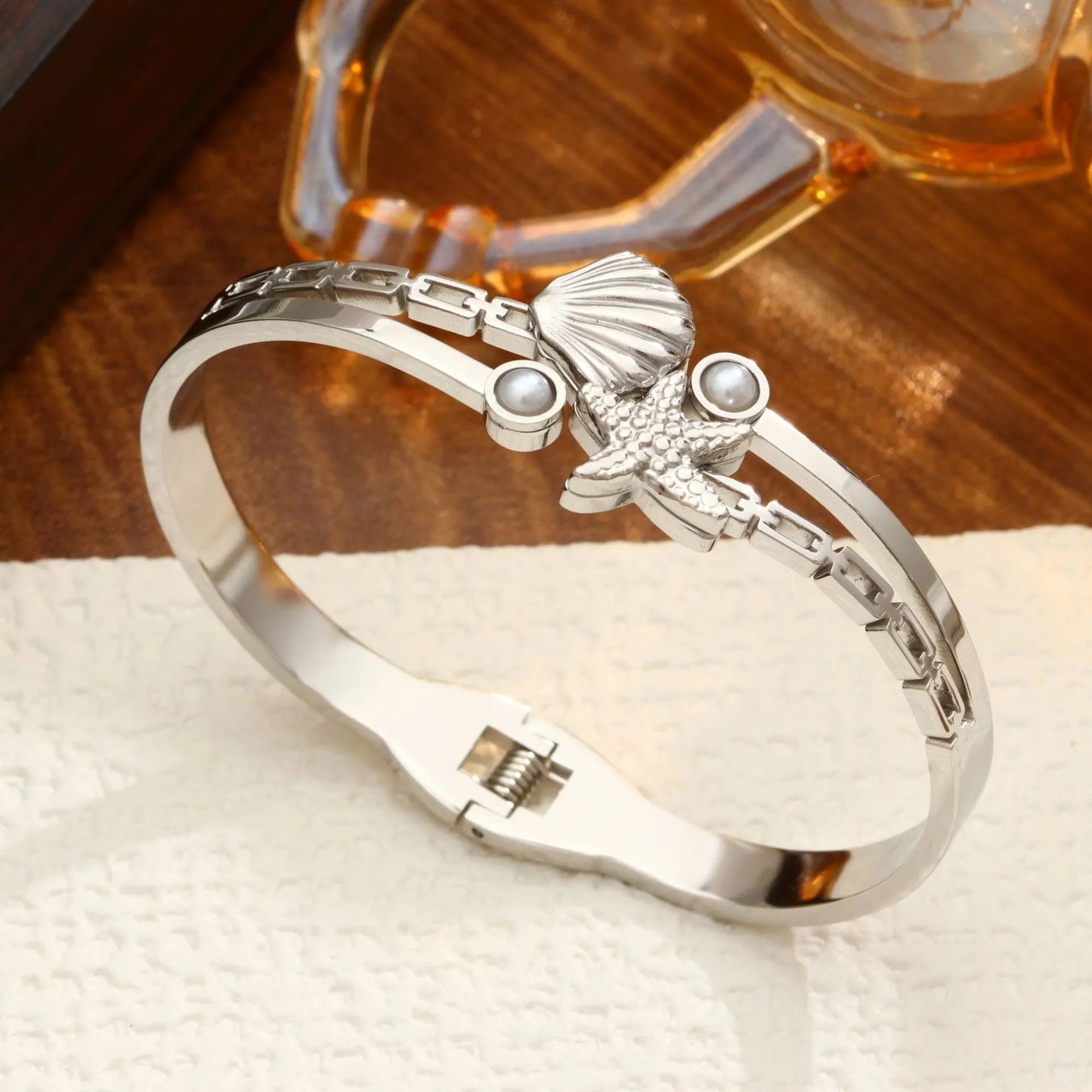 Seashell Starfish Bangle Bracelet