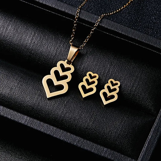 Ann-Viraa Multiple Hearts Pendant Necklace Earrings Set