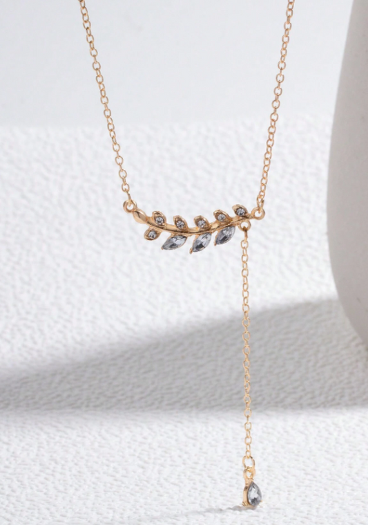 Ann-Viraa Rhinestone Leaf & Water-drop Necklace