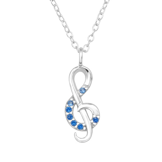 Music Note Sterling Silver Necklace with Cubic Zirconia