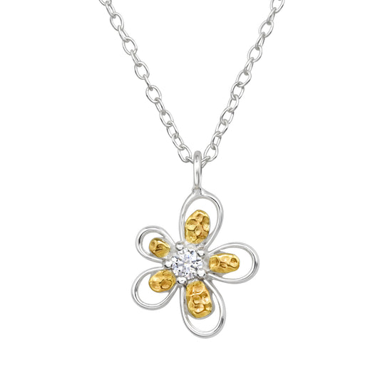 Flower Sterling Silver Necklace with Cubic Zirconia