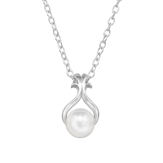 Sterling Silver Necklace Pear with Imitation Pearl