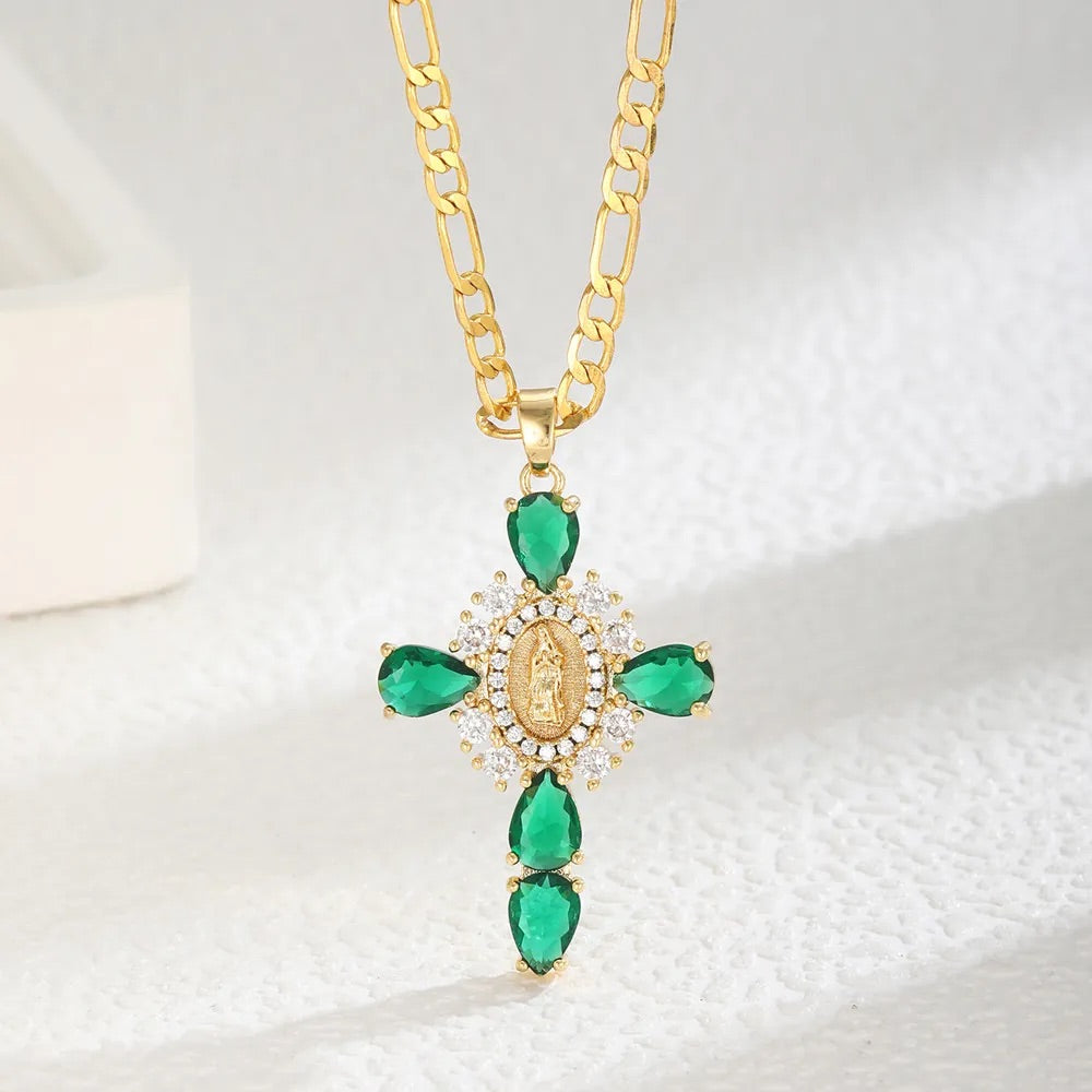 Vintage Crystal Cross Necklace