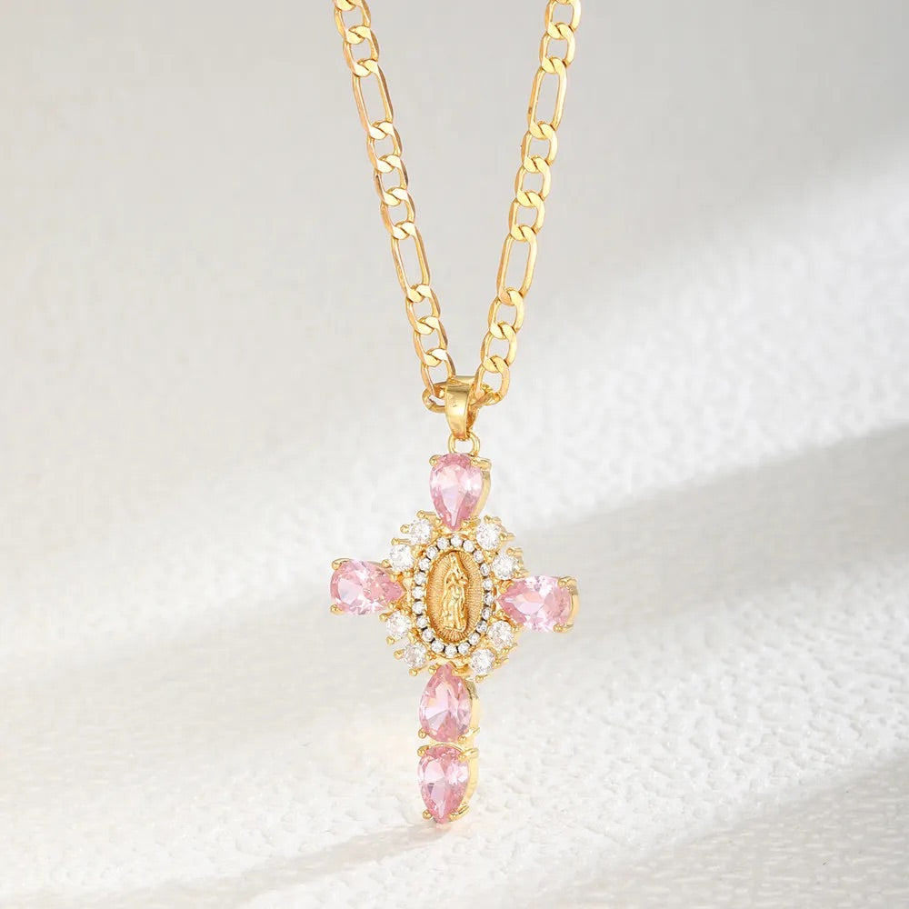 Vintage Crystal Cross Necklace