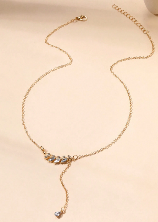Ann-Viraa Rhinestone Leaf & Water-drop Necklace