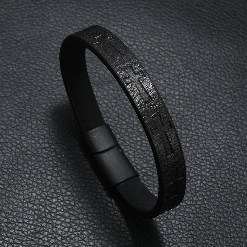Faith Cross Leather Bracelet