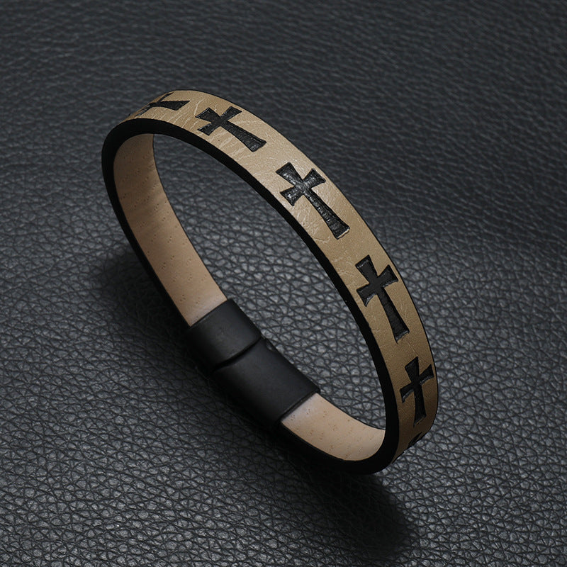 Faith Cross Leather Bracelet