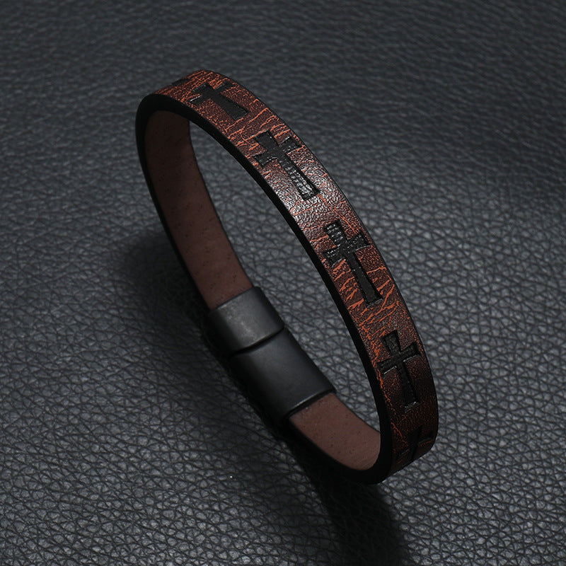 Faith Cross Leather Bracelet