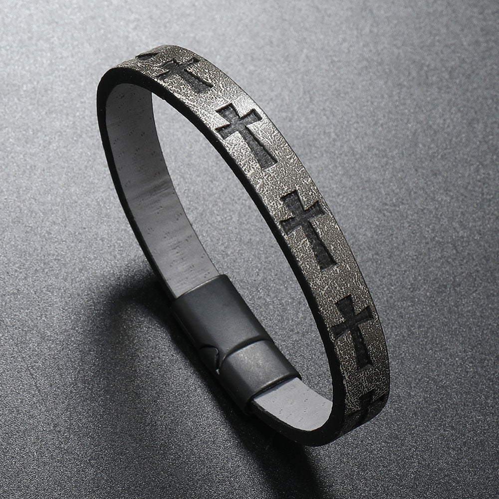 Faith Cross Leather Bracelet