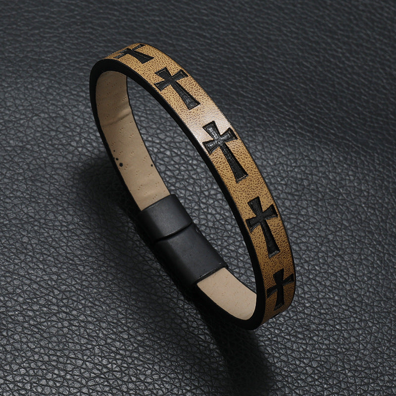 Faith Cross Leather Bracelet