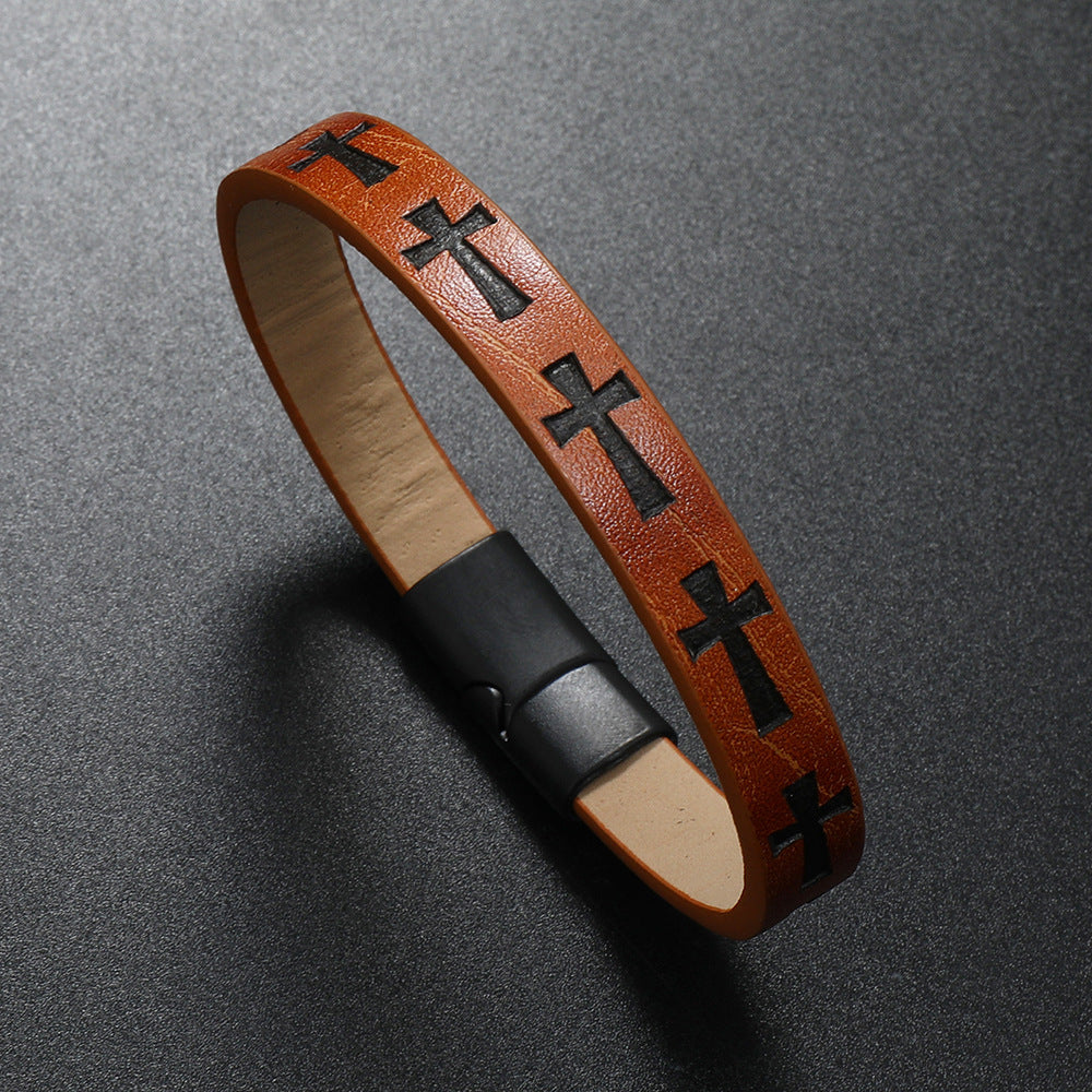 Faith Cross Leather Bracelet