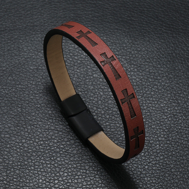 Faith Cross Leather Bracelet