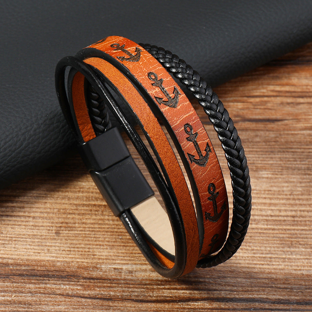 Anchor Layered Leather Bracelet