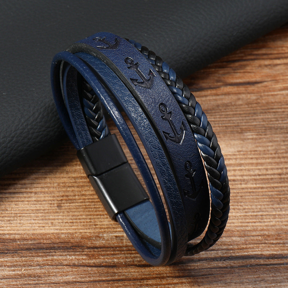 Anchor Layered Leather Bracelet