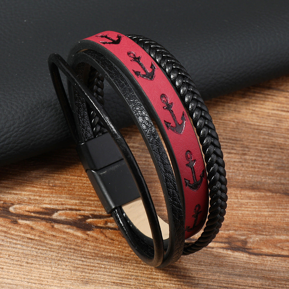 Anchor Layered Leather Bracelet